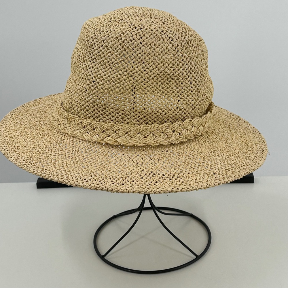 Hannaโ Andersson Tan Woven Straw Sun Hat Floppy Wide Brim Braided Band OS